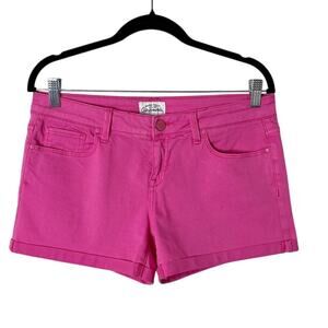 Aeropostale Women's Jean Midi Shorts 9/10 Barbie Pink Stretch Denim Cuffed Hem